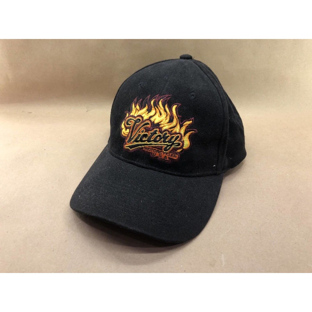 Victory Motorcycles Polaris Flames Black Snapback Hat Embroidered Fire Corduroy